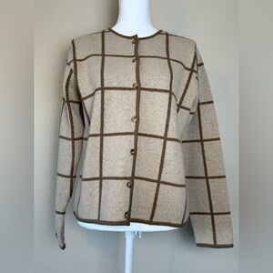 Vintage Pendleton Women’s Wool Blend Tan/Brown Square Print Cabin core Cardigan